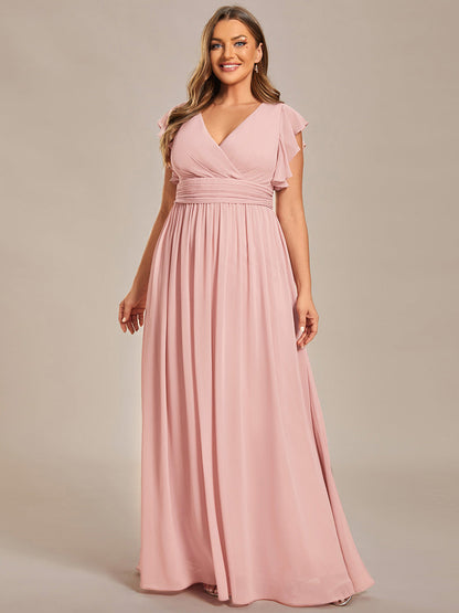 LILYANA™ | Robe de demoiselle d'honneur en mousseline à manches plissées et dos fendu