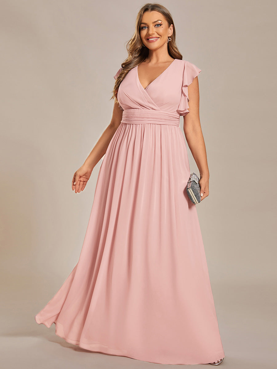LILYANA™ | Robe de demoiselle d'honneur en mousseline à manches plissées et dos fendu