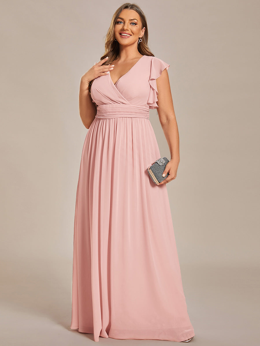 LILYANA™ | Robe de demoiselle d'honneur en mousseline à manches plissées et dos fendu