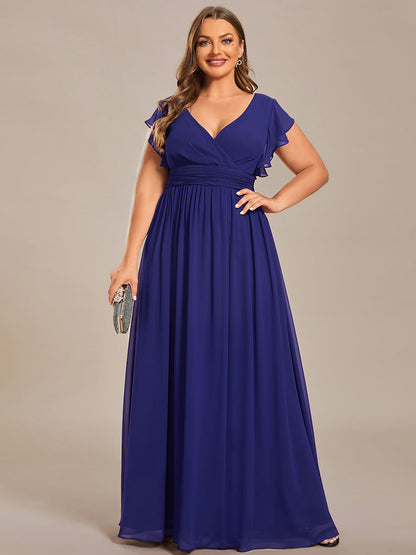 LILYANA™ | Robe de demoiselle d'honneur en mousseline à manches plissées et dos fendu