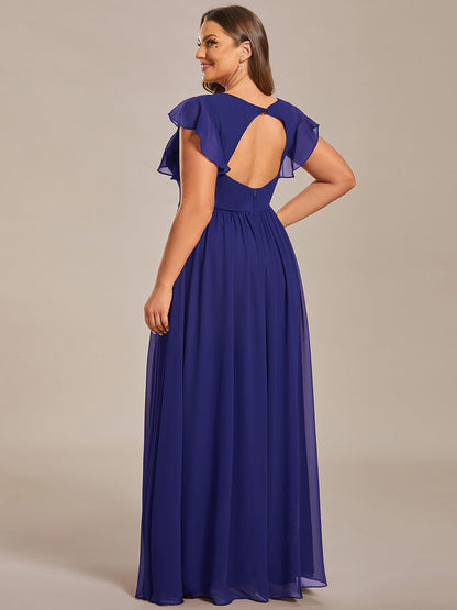 LILYANA™ | Robe de demoiselle d'honneur en mousseline à manches plissées et dos fendu