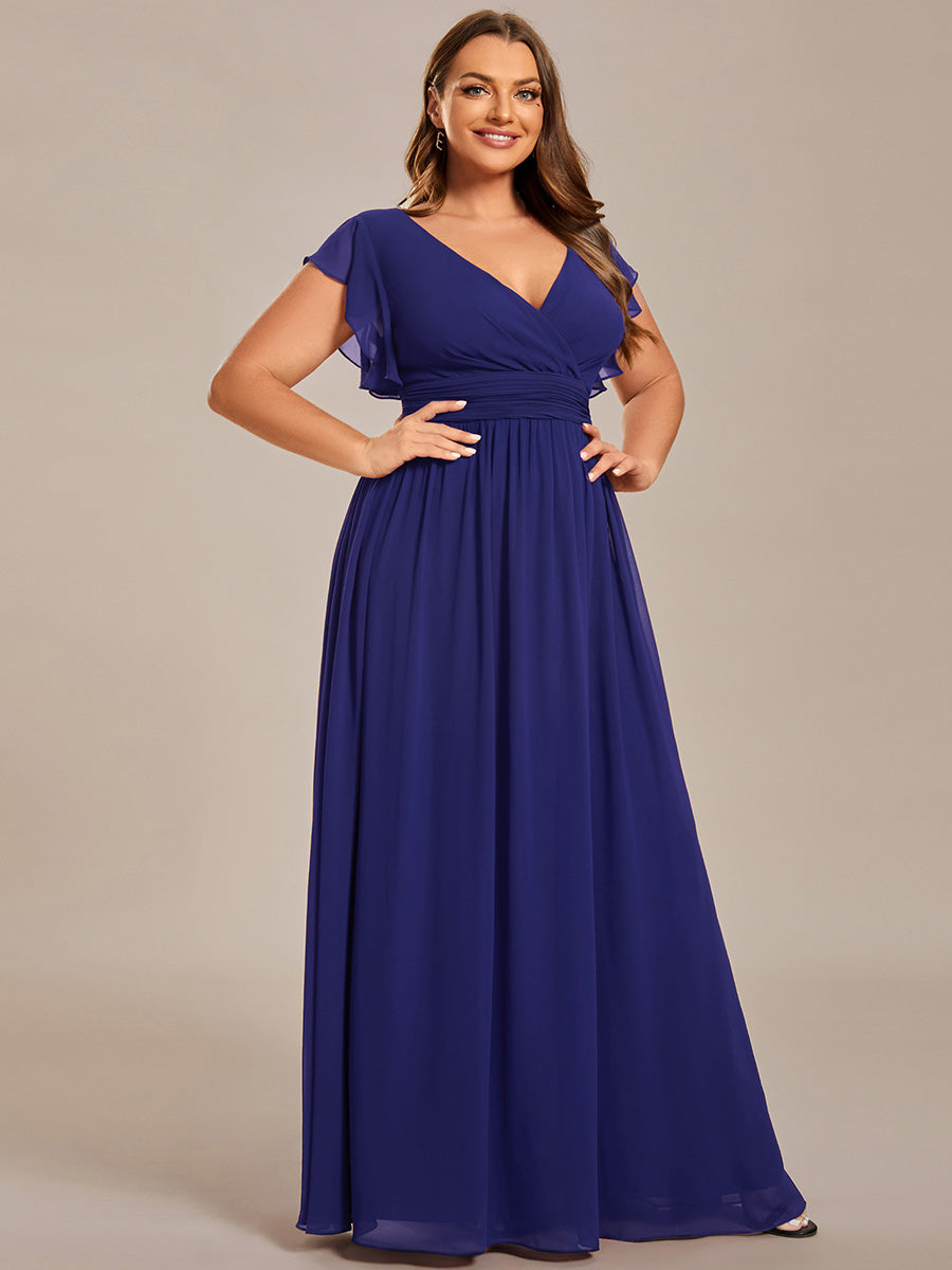 LILYANA™ | Robe de demoiselle d'honneur en mousseline à manches plissées et dos fendu