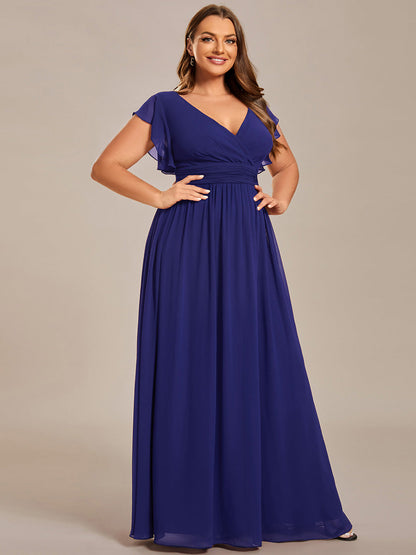 LILYANA™ | Robe de demoiselle d'honneur en mousseline à manches plissées et dos fendu