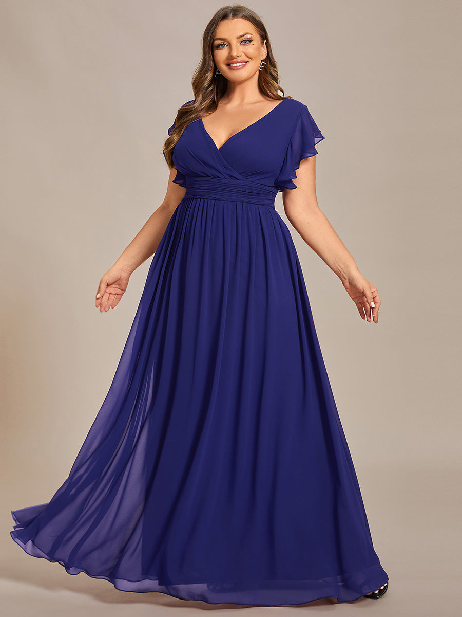 LILYANA™ | Robe de demoiselle d'honneur en mousseline à manches plissées et dos fendu