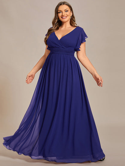 LILYANA™ | Robe de demoiselle d'honneur en mousseline à manches plissées et dos fendu