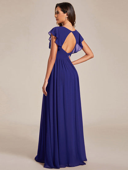 LILYANA™ | Robe de demoiselle d'honneur en mousseline à manches plissées et dos fendu