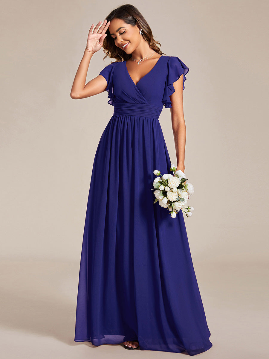 LILYANA™ | Robe de demoiselle d'honneur en mousseline à manches plissées et dos fendu