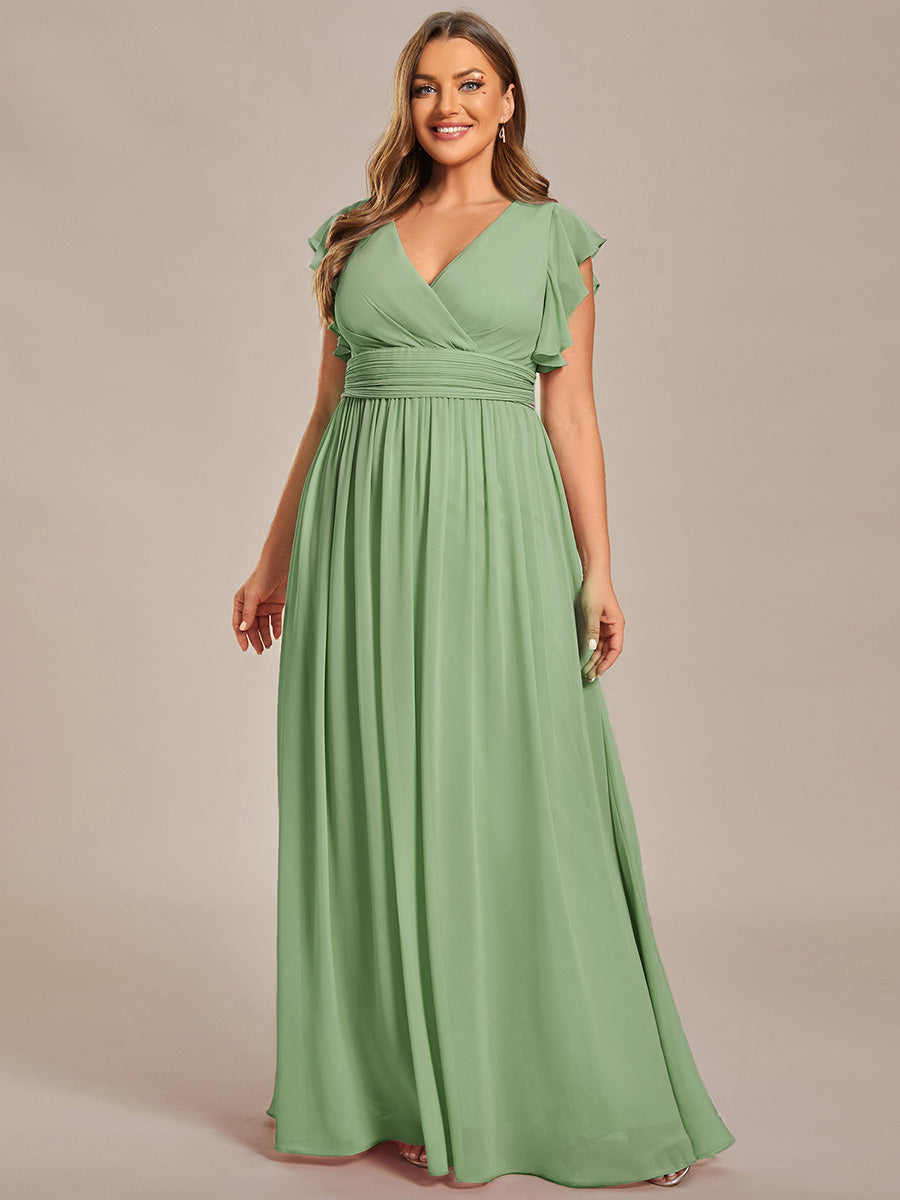LILYANA™ | Robe de demoiselle d'honneur en mousseline à manches plissées et dos fendu