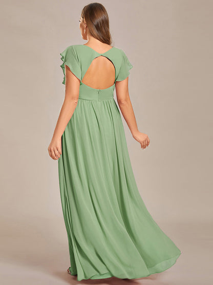 LILYANA™ | Robe de demoiselle d'honneur en mousseline à manches plissées et dos fendu