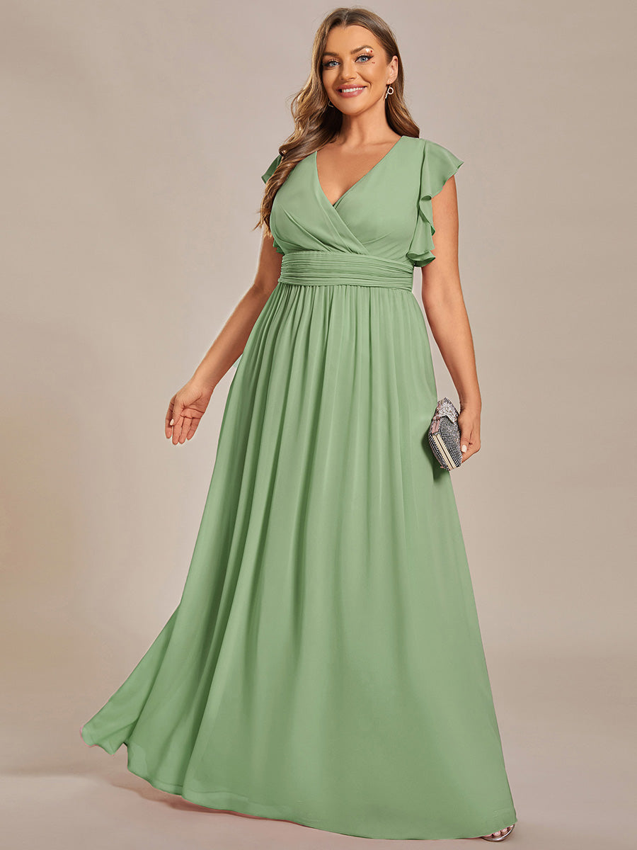 LILYANA™ | Robe de demoiselle d'honneur en mousseline à manches plissées et dos fendu