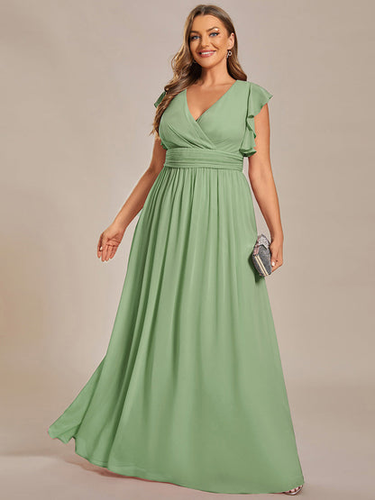 LILYANA™ | Robe de demoiselle d'honneur en mousseline à manches plissées et dos fendu