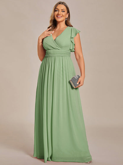 LILYANA™ | Robe de demoiselle d'honneur en mousseline à manches plissées et dos fendu