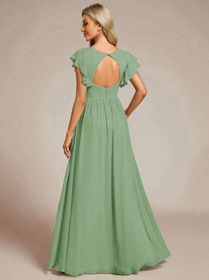 LILYANA™ | Robe de demoiselle d'honneur en mousseline à manches plissées et dos fendu