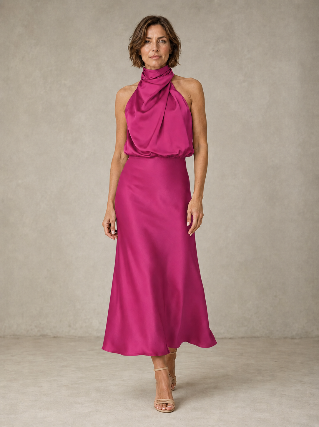 Harper | Robe longue du soir en satin dos-nu