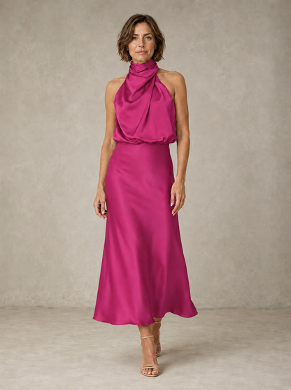 Harper | Robe longue du soir en satin dos-nu