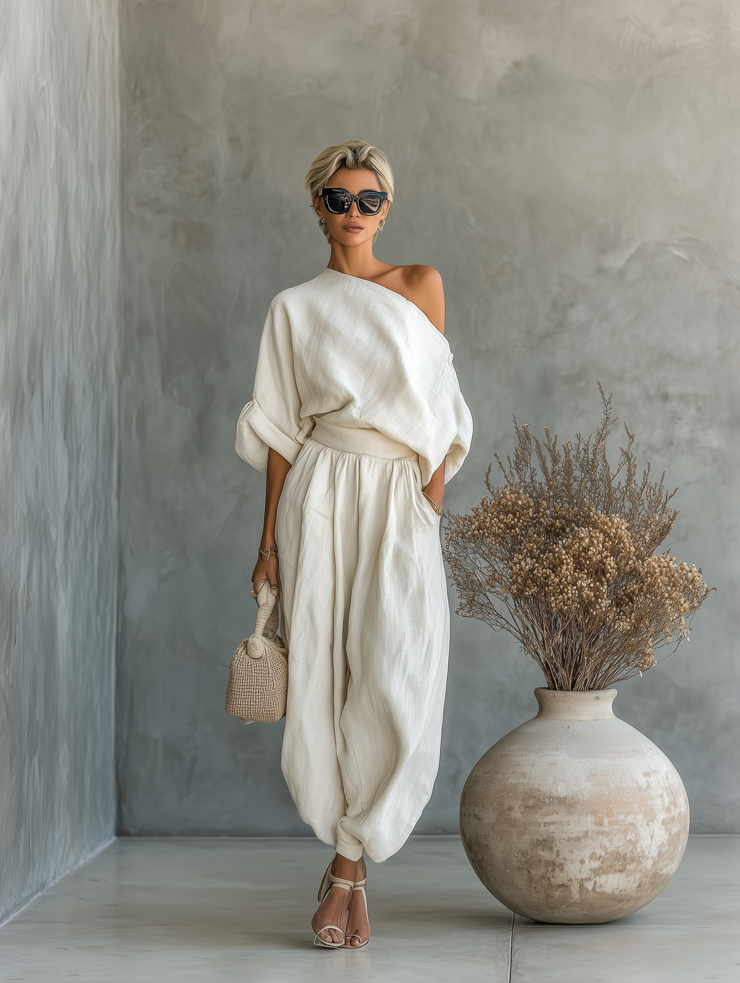 Lisa | Top doux à épaules dénudées et pantalon fuselé