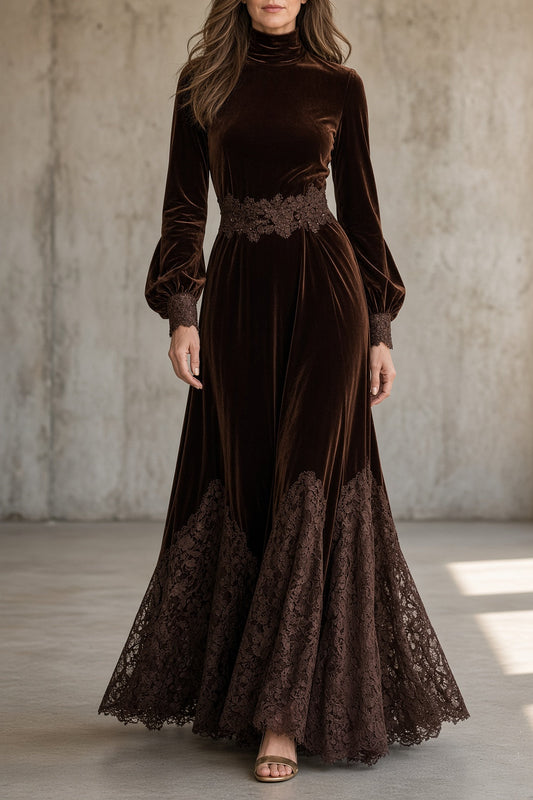 Monica | Robe longue en velours et dentelle