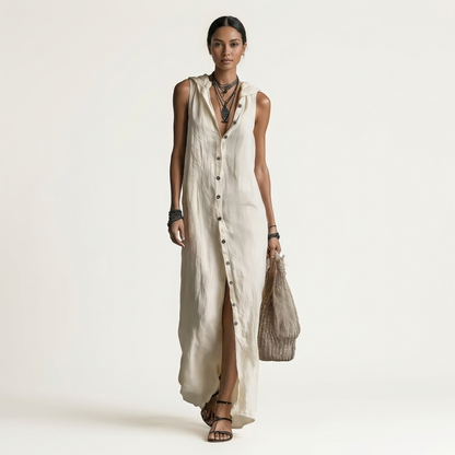 Mirabell | Robe longue sans manches à capuche et boutonnage