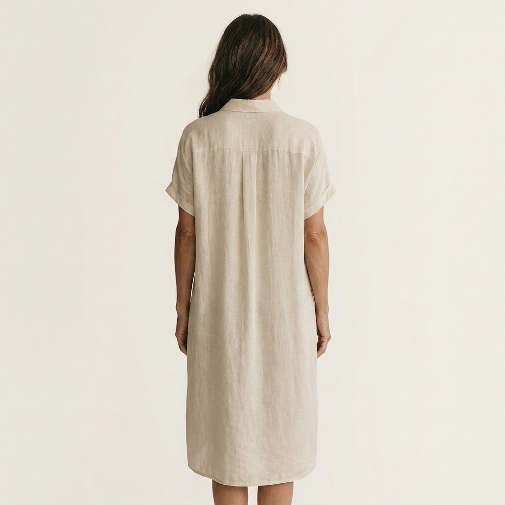 Nidalie | Robe-chemise mi-longue à poignets retroussés