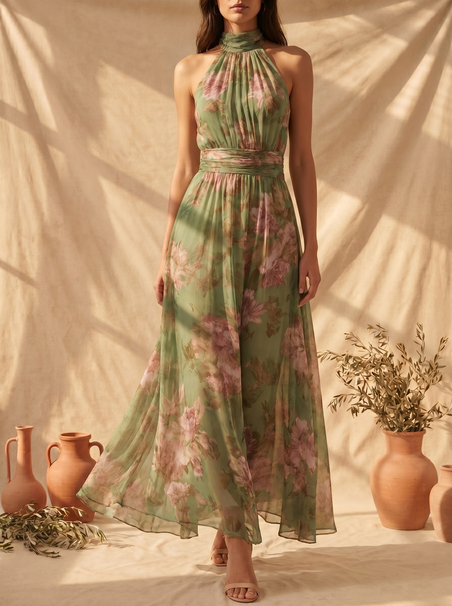 Livia | Robe longue fleurie élégante à col montant