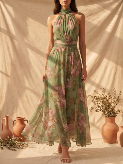 Livia | Robe longue fleurie élégante à col montant
