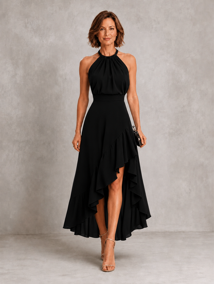 Chloe | Robe longue dos-nu à ourlet volanté