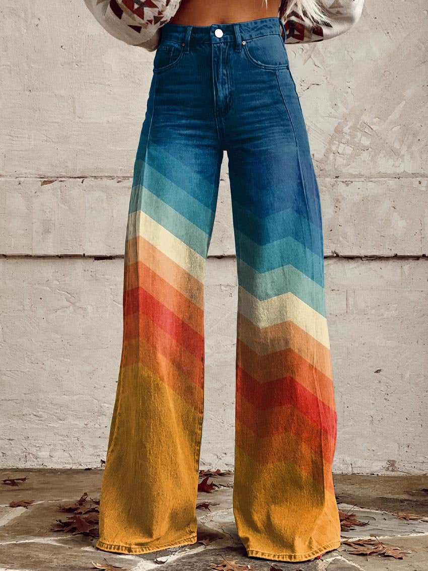 Léa — Pantalon rétro chic à imprimé zigzag