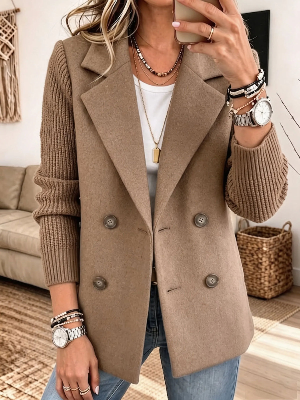 Carla | Blazer élégant à manches en maille - Kaki