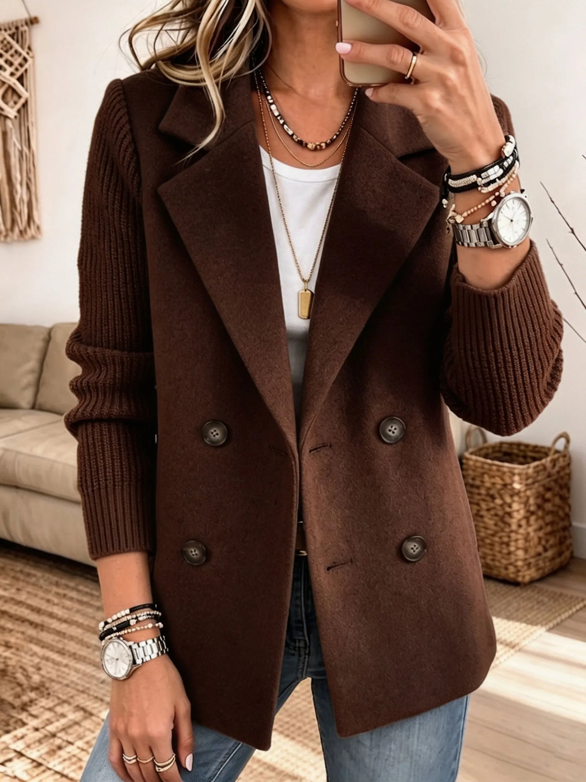 Carla | Blazer élégant à manches en maille - Marron