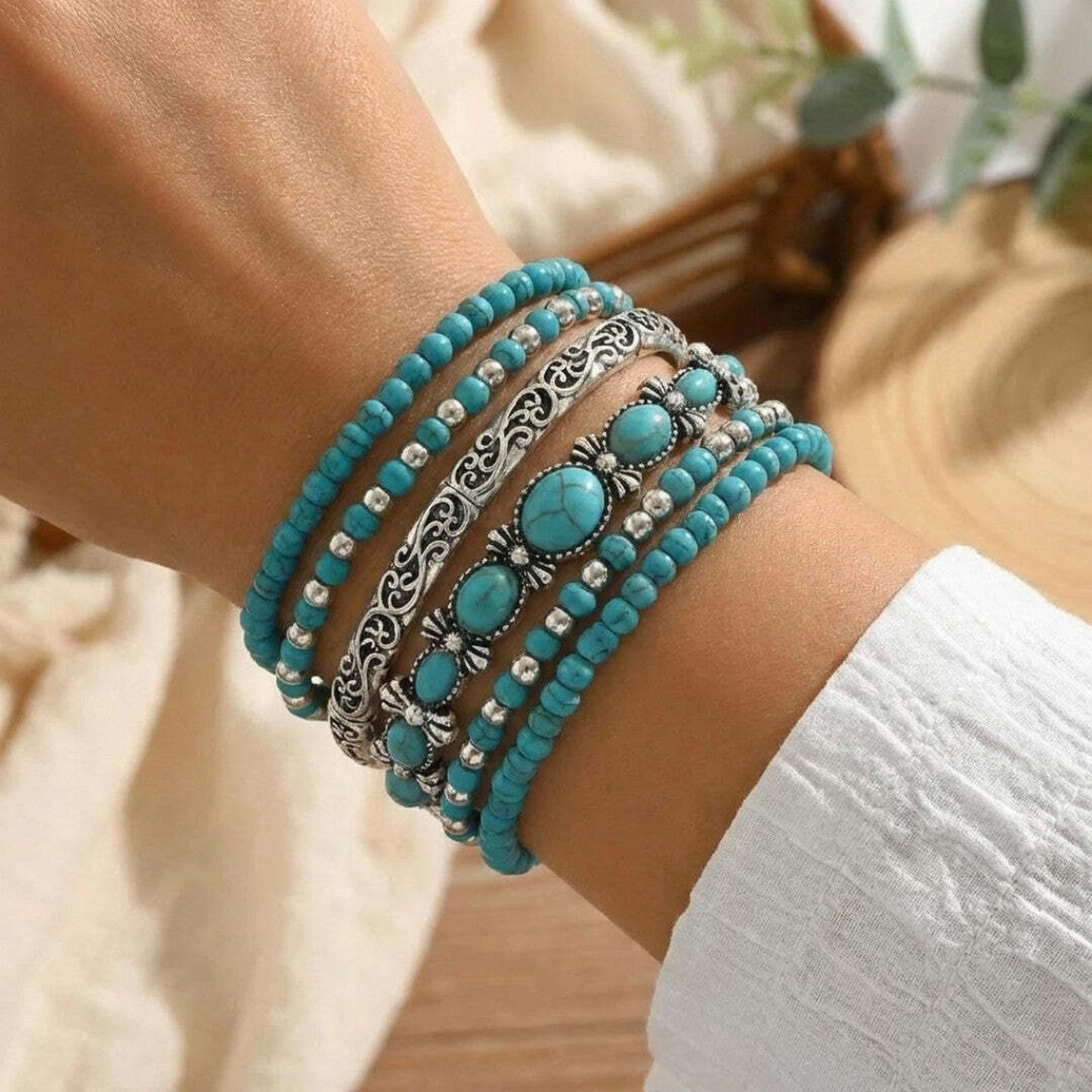 Mirella™ – Ensemble de bracelets bohèmes à perles turquoise