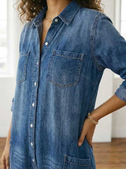 Saylor | Combinaison en jean de coton délavé vintage à boutons