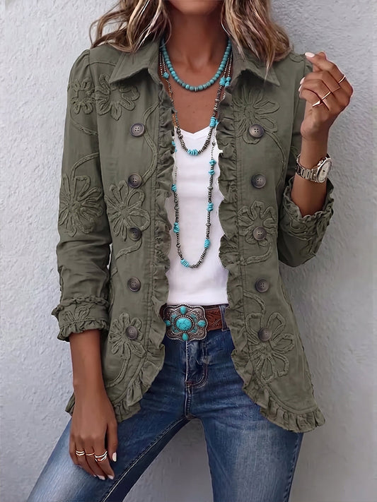 Amparo | Veste brodée à volants - Vert rétro