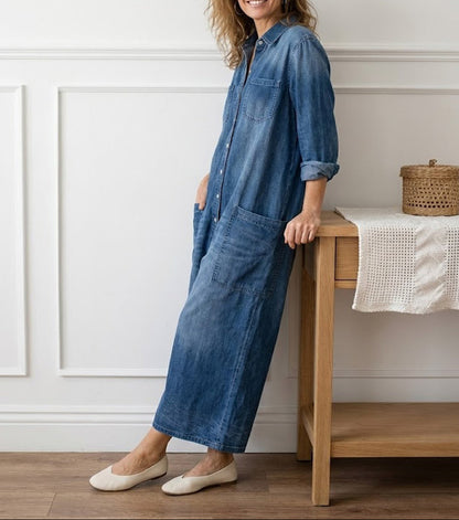 Saylor | Combinaison en jean de coton délavé vintage à boutons