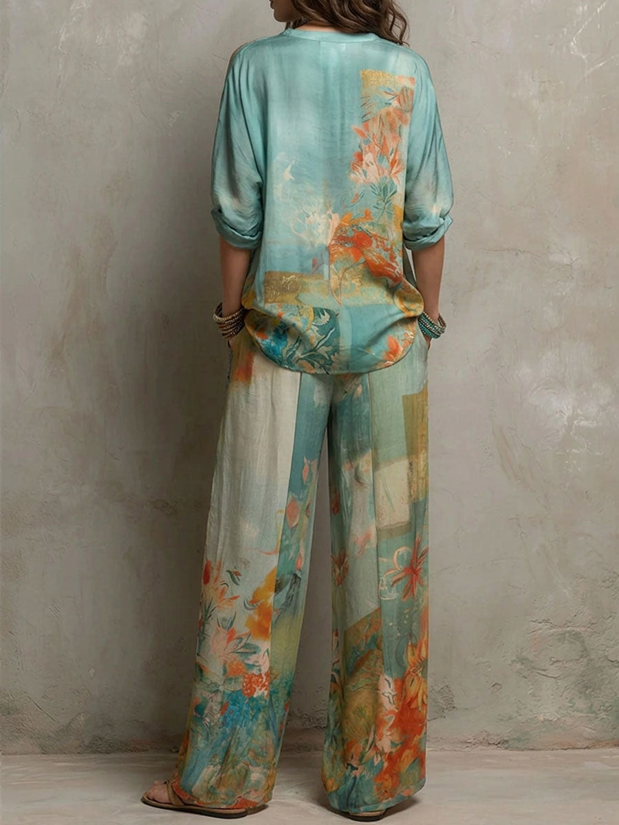 Chiara | Élégant ensemble imprimé floral et pantalon ample
