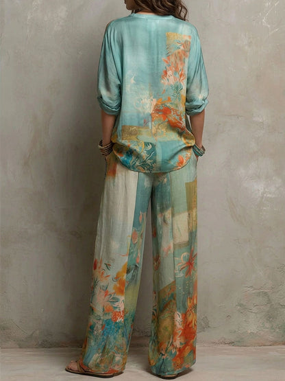 Chiara | Élégant ensemble imprimé floral et pantalon ample