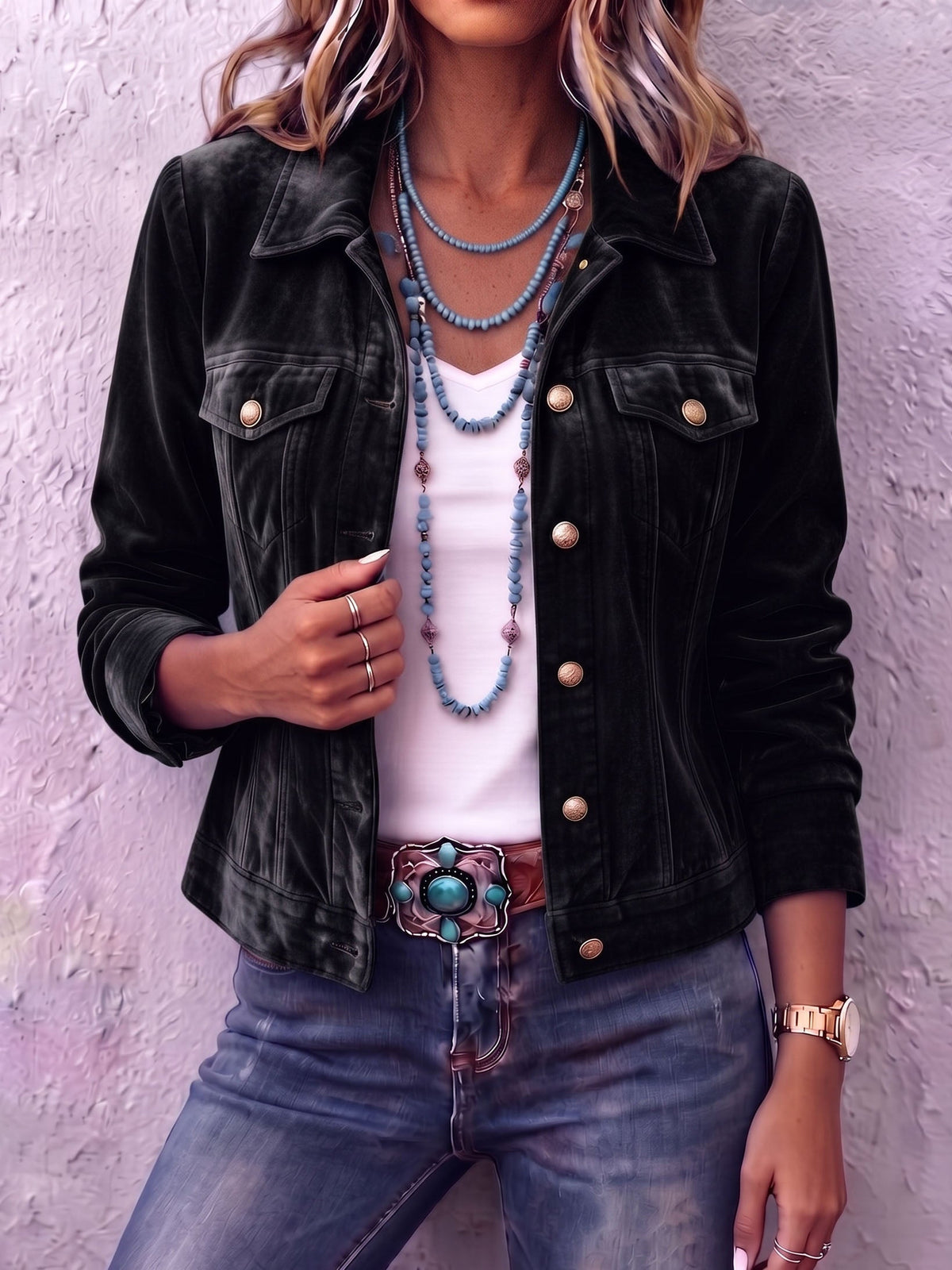 Diana | Veste en velours bohème d'inspiration vintage - Noir