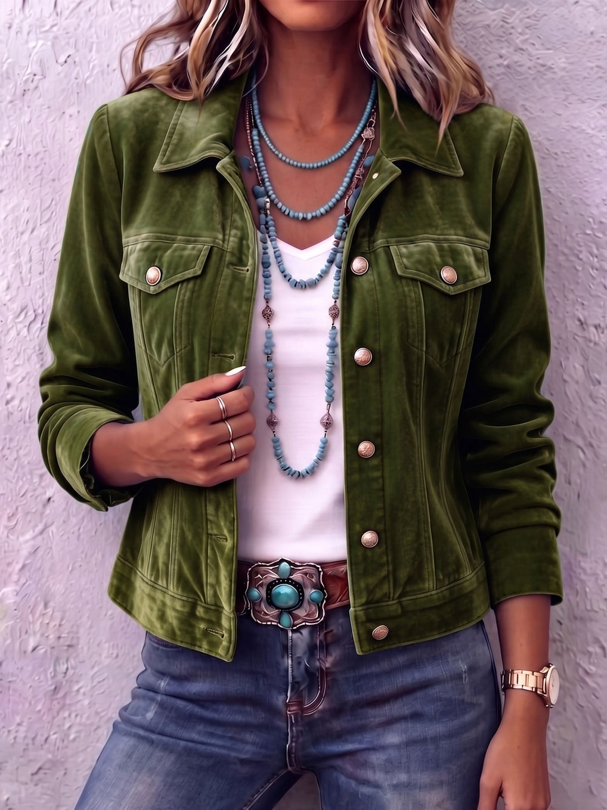 Diana | Veste en velours bohème d'inspiration vintage - Vert