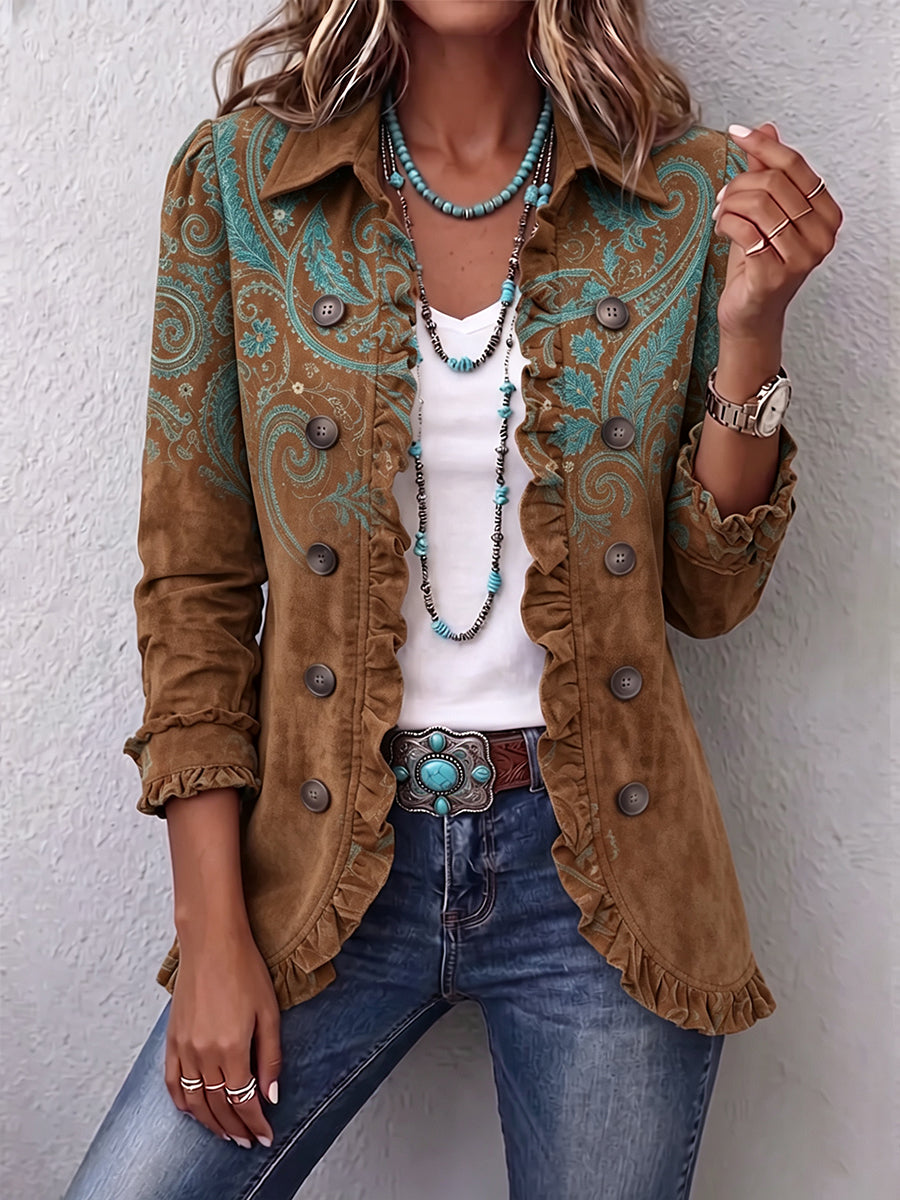 Rocío | Veste cachemire à volants - Marron