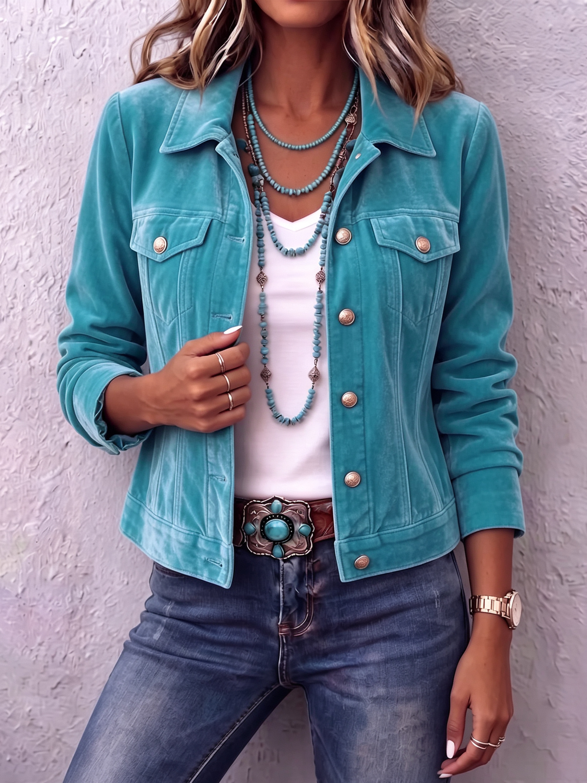 Diana | Veste en velours bohème d'inspiration vintage - Bleu