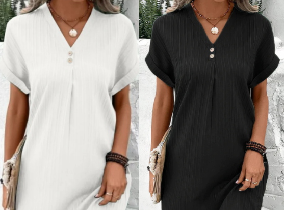 Robe monochrome à décolleté en V pour femme