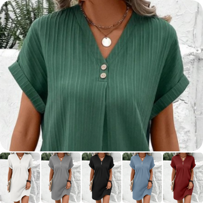 Robe monochrome à décolleté en V pour femme