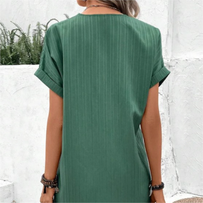 Robe monochrome à décolleté en V pour femme