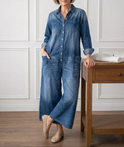 Saylor | Combinaison en jean de coton délavé vintage à boutons