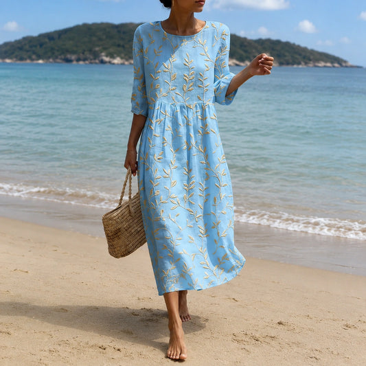 Natalie | Robe midi à col rond et imprimé floral