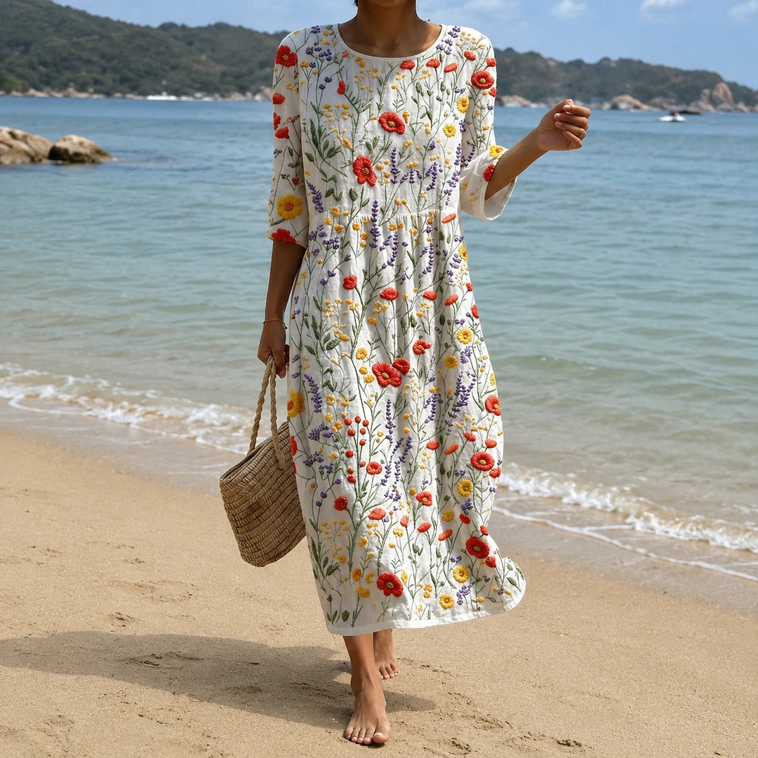 Christina | Robe longue à col rond et imprimé floral