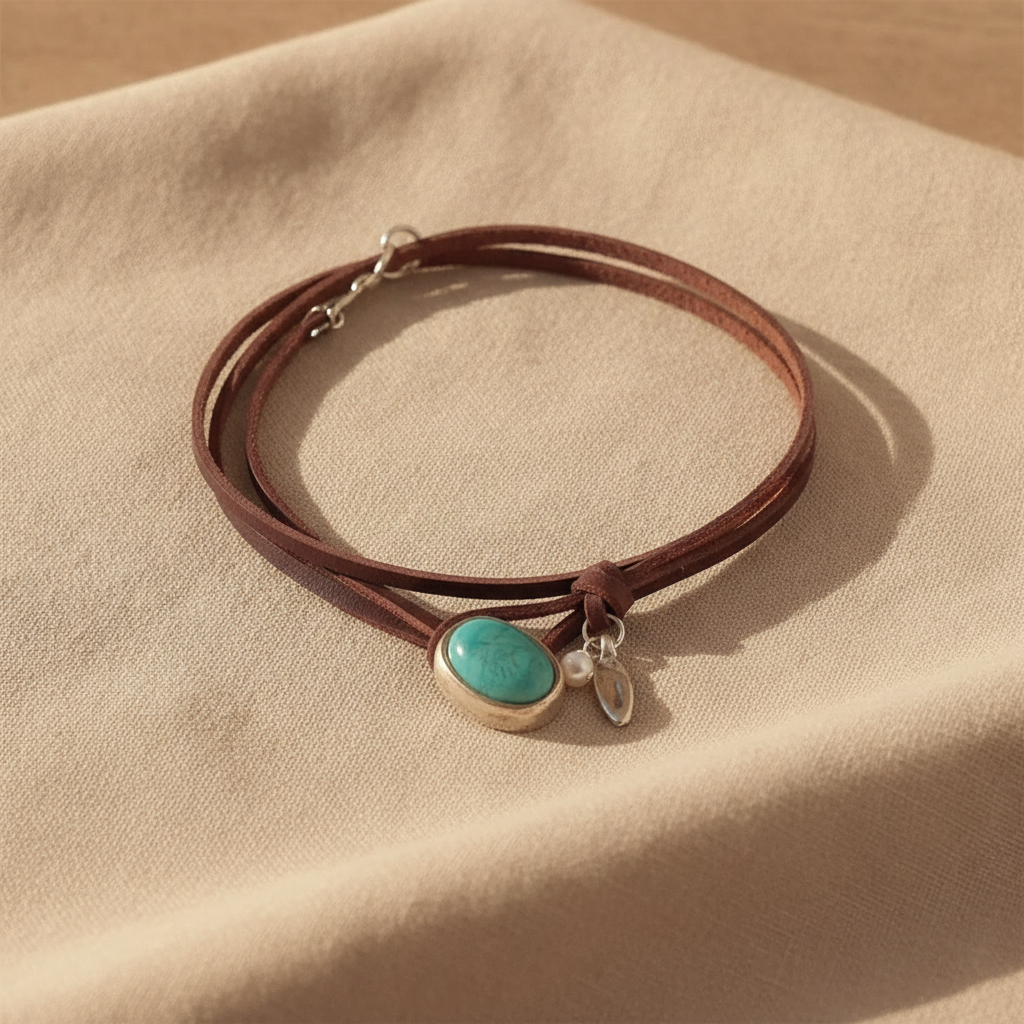 Agnese™ – Ras-de-cou en cuir à turquoise