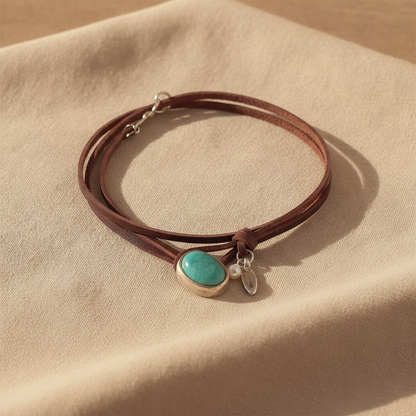 Agnese™ – Ras-de-cou en cuir à turquoise
