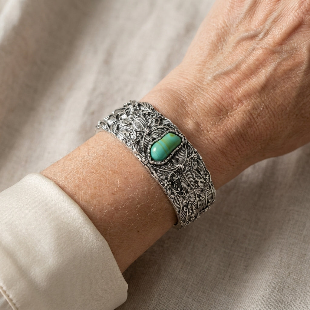 Teodora™ – Bracelet manchette vintage à turquoise