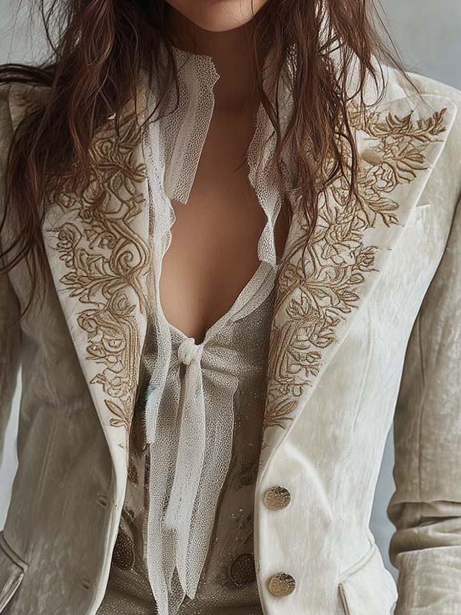 Katharine | Blazer ivoire brodé
